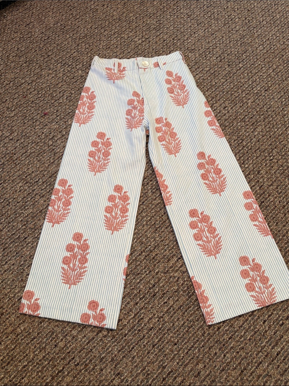 SZ Blockprints Disco Pants- Striped Wide Leg Pants with Coral Floral Print